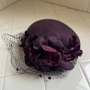 Vintage Ophelie Hats Purple Floral Wool Cloche Derby Cap
